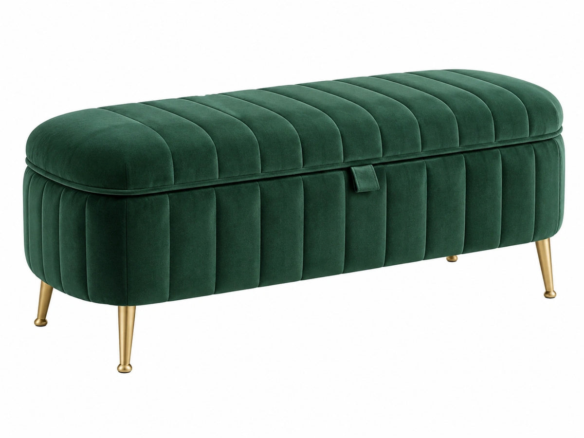 Sitzbank mit Stauraum 120 x 45 x 45 cm Samt Grün - gepolstert mit Metallfüßen