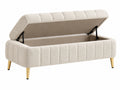 Sitzbank 100 x 45 x 48 cm aus Boucléstoff in Creme mit Stauraum und Metallbeinen
