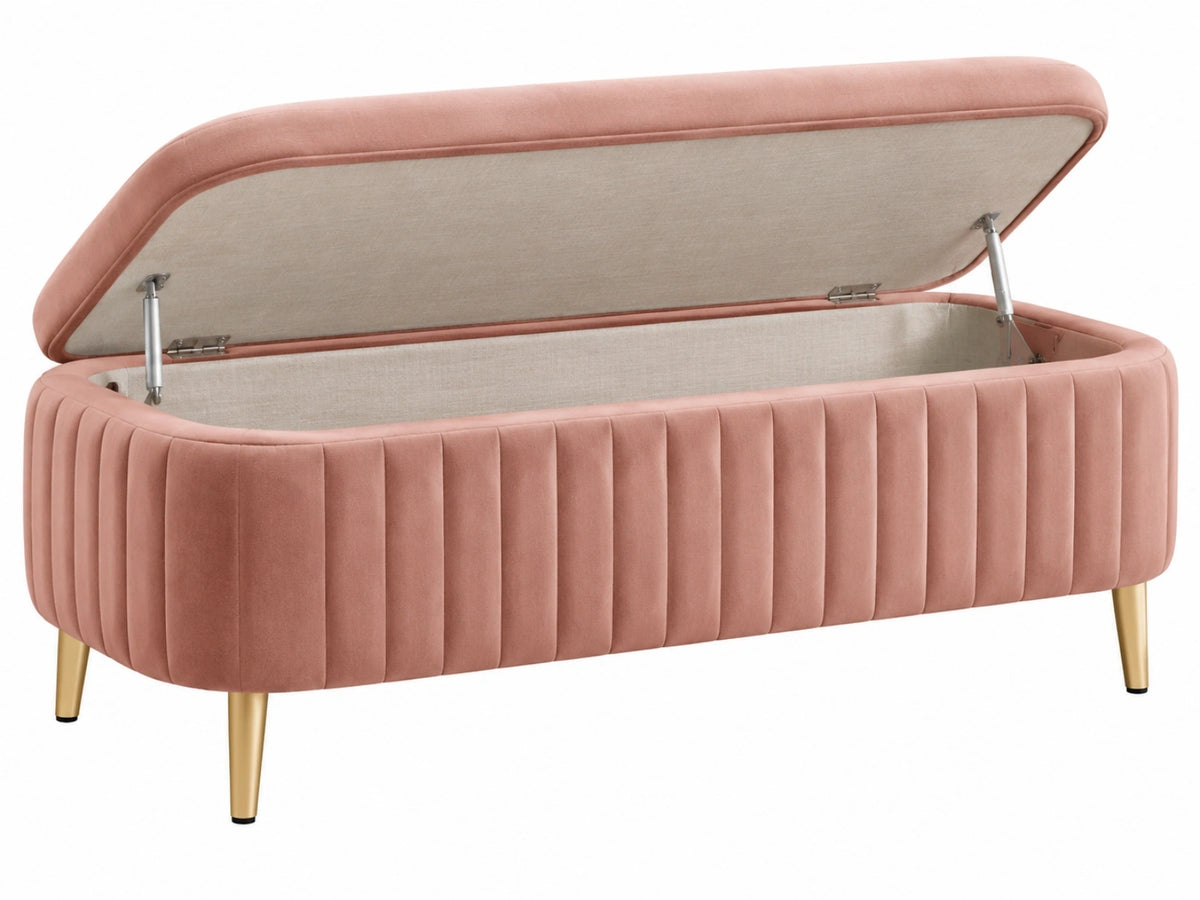 Sitzbank 120 cm Samt Rosa mit Stauraum und Klappdeckel
