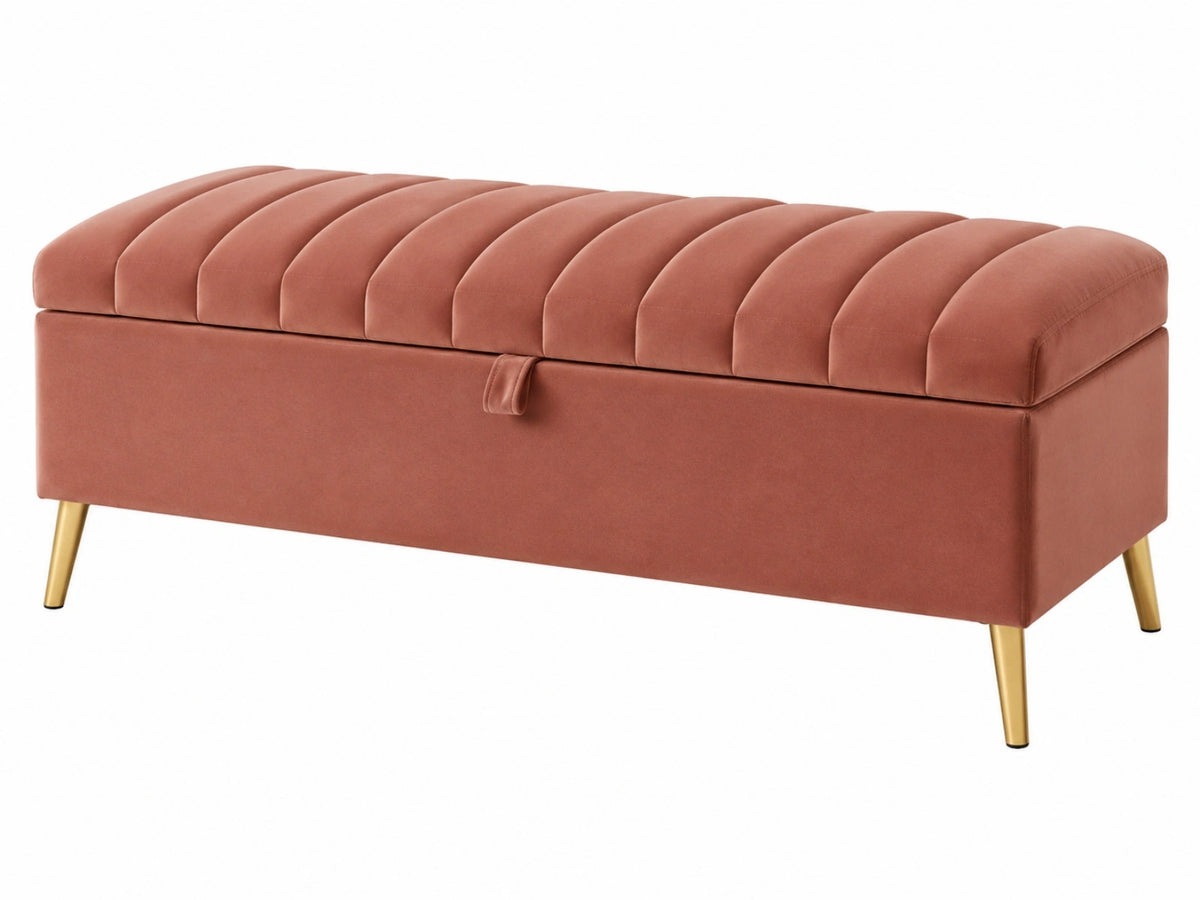 Sitzbank mit Stauraum 120 x 45 x 48 cm Altrosa Textilbezug - gepolsterte Truhenbank mit Metallbeinen