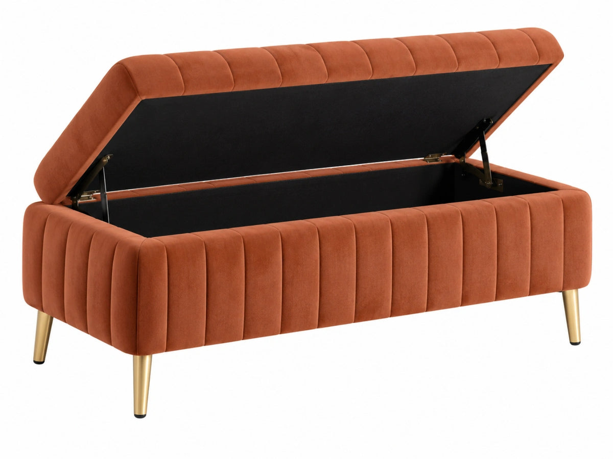 Sitzbank 120 x 45 x 50 cm in Terrakotta Samtoptik mit Stauraum