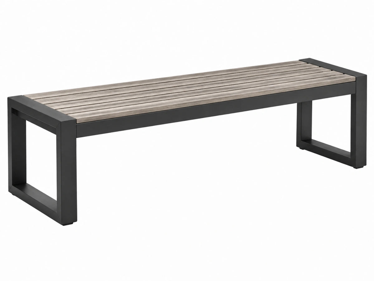 Gartenbank 180 x 40 x 45 cm aus Metall und Kunststoff in Schwarz/Grau mit Lattenoberfläche