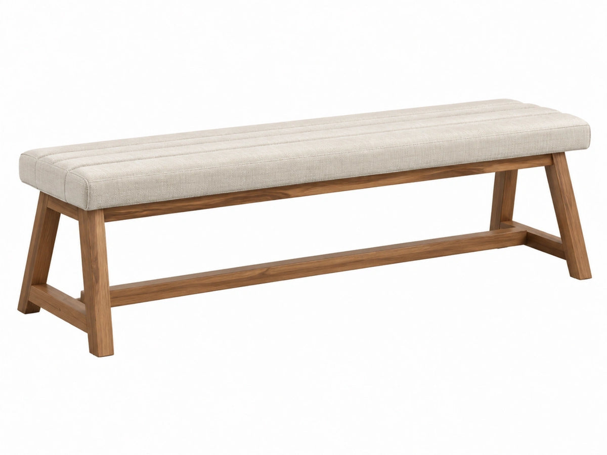 Sitzbank 180 x 40 x 46 cm mit Textilpolsterung in Beige und Holzgestell im modernen Stil
