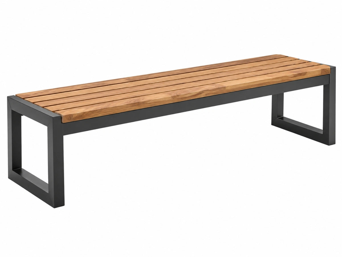 Gartenbank 180 x 40 x 45 cm Holz Braun mit schwarzem Stahlgestell - moderne Sitzbank für Garten und Terrasse