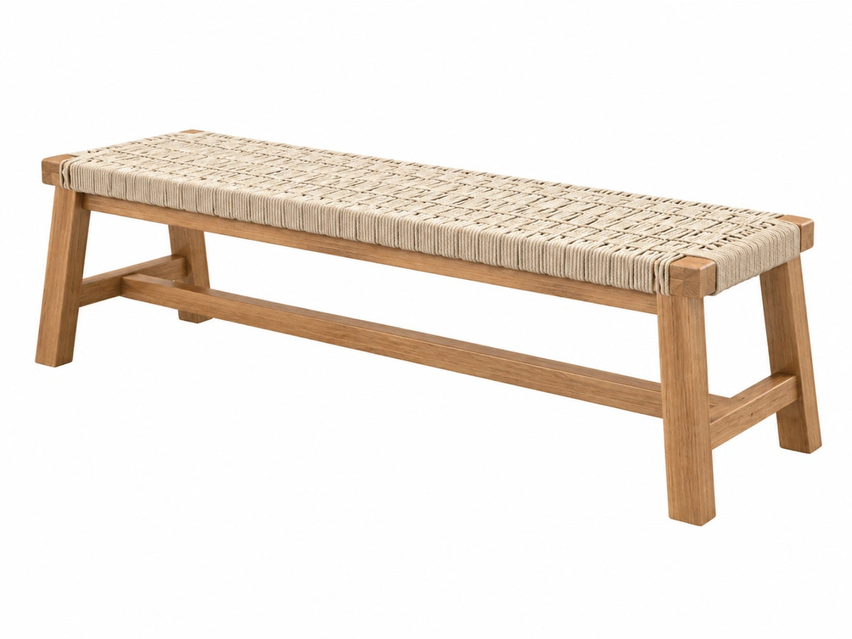 Sitzbank 120 x 40 x 45 cm Holz und Kordelgeflecht Natur im skandinavischen Stil
