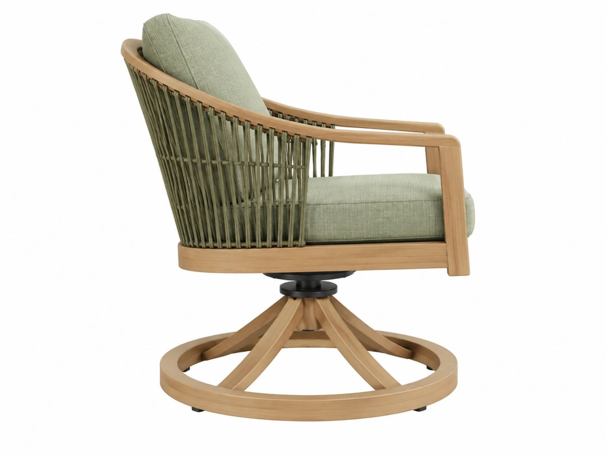 Garten-Drehsessel 78 x 82 x 92 cm aus Holz und Textilgeflecht in Naturgrün mit Drehfunktion