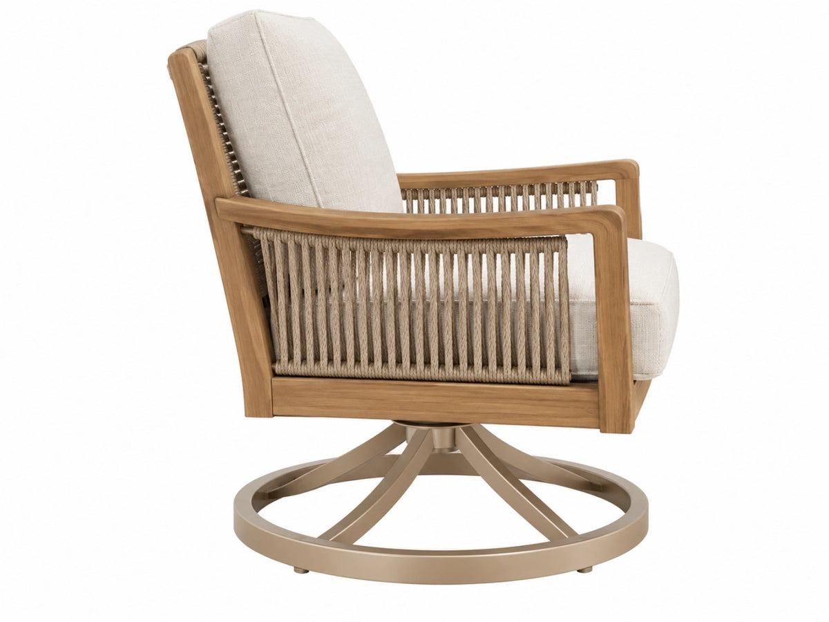 Drehsessel 82 x 78 x 90 cm aus Holz Seilgeflecht und Stoff in Natur Beige für Wohnbereich