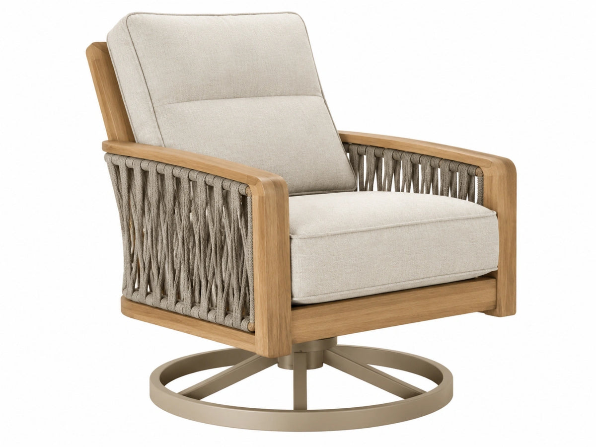 Garten-Drehsessel 85 x 90 x 92 cm Holz Beige mit Seilgeflecht und Drehgestell