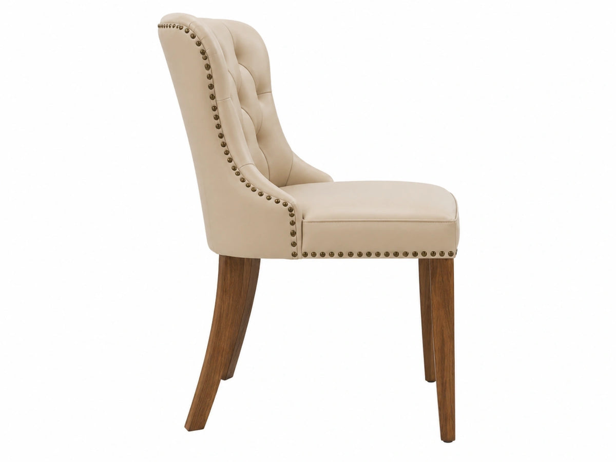 Esszimmerstuhl 52 x 63 x 102 cm Kunstleder Creme Chesterfield-Stil