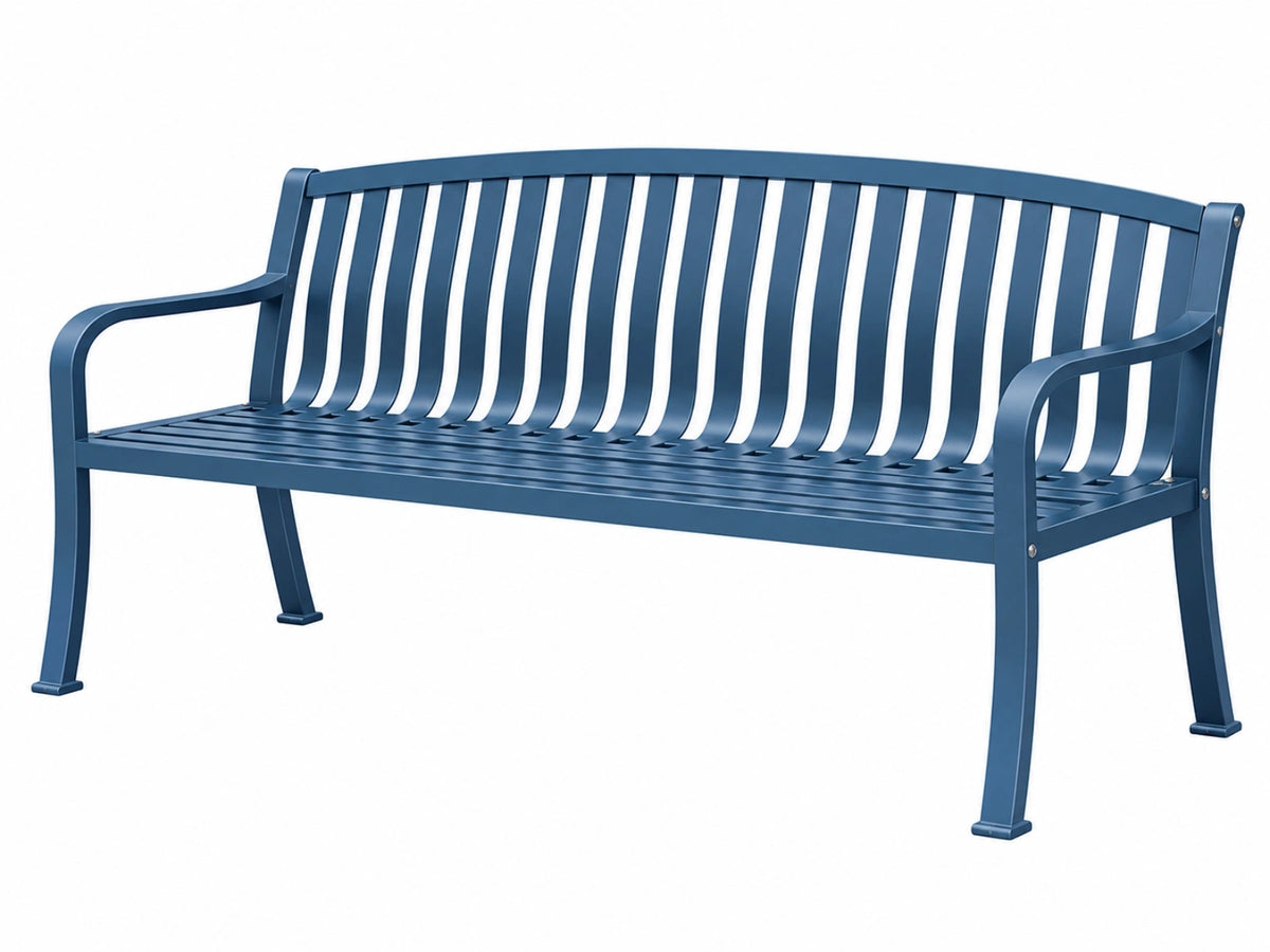 Gartenbank 122 x 64 x 86 cm aus Metall in Dunkelblau mit Armlehnen