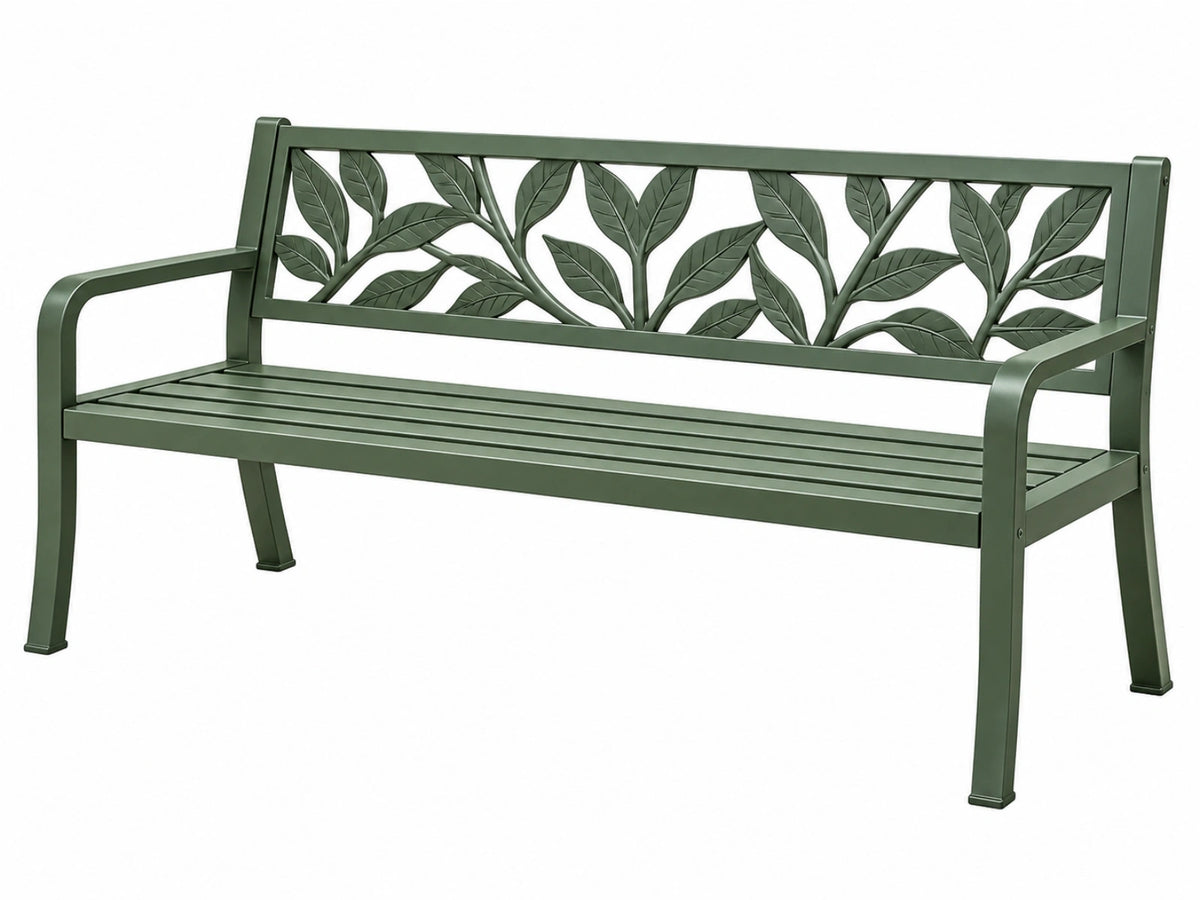 Gartenbank 122 x 60 x 88 cm aus Metall Grün mit Blattmuster