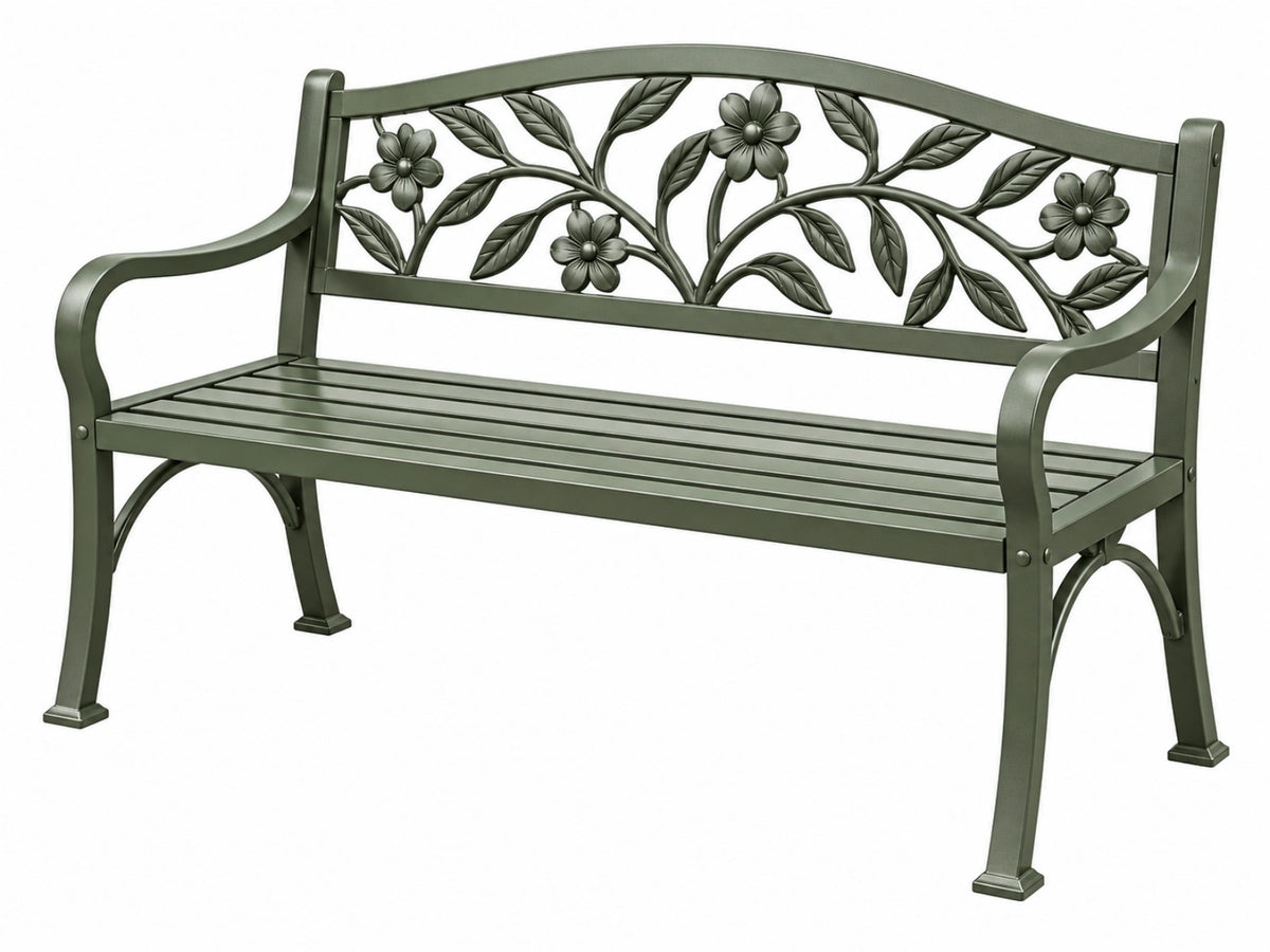 Gartenbank 122 x 61 x 90 cm Metall Grün mit Blumenmuster