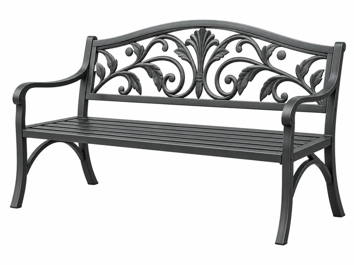 Gartenbank 125 x 60 x 90 cm Metall Schwarz für Außenbereich im klassischen Stil